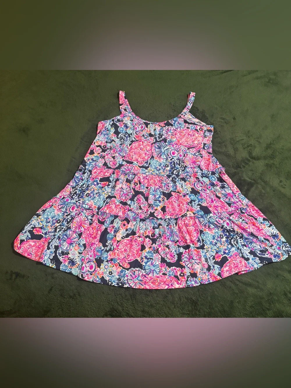 NWT Lilly Pulitzer Loro Dress XXL High Tide Navy Turtle Amazement Swing tiered